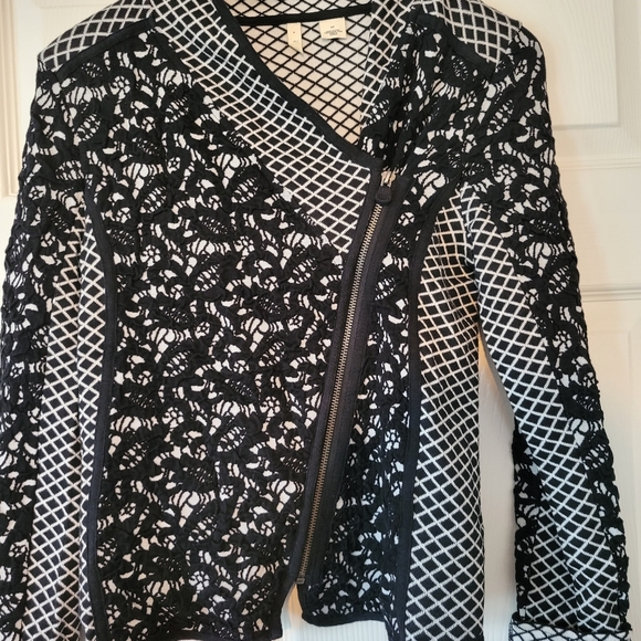 Moth by Anthropologie Womens Black and White Asymetrical Zipper Cardigan